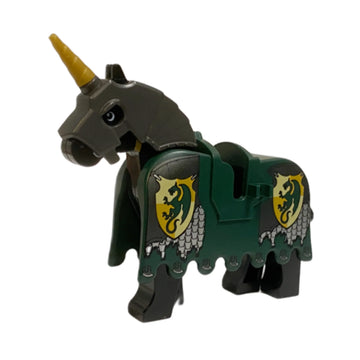 LEGO ANIMAL Horse black with 2490pb10 dark green dragon printed barding 4493c01pb07