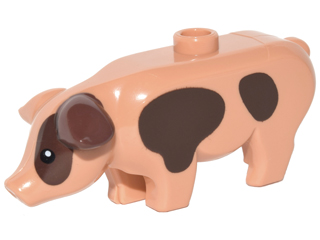 LEGO ANIMAL Pig with Black Eyes, White Pupils and Dark Brown Spots 87621pb03